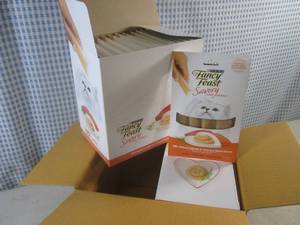 lot 41 image: (C-3) Purina Fancy Feast Savory Puree Cat Treats Salmon & Tuna - 2 Inner Boxes of 15 Packets with 4 Pouches Each (120 Treats Total) Past Date
