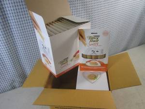 lot 42 image: (C-3) Purina Fancy Feast Savory Puree Cat Treats Salmon & Tuna - 2 Inner Boxes of 15 Packets with 4 Pouches Each (120 Treats Total) Past Date