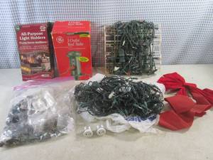 lot 62 image: (EW5) Outdoor 3-Outlet Yard Stake, All Purpose Light Holders and Christmas Lights Etc