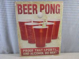 lot 74 image: (EC1) Beer Pong Tin Sign 12 12 x 16 New in Plastic Wrap