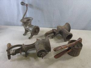 lot 86 image: (EW5) Vintage Meat Grinders and Strainer Press