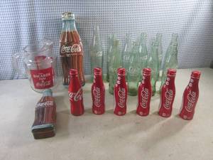 lot 153 image: (A-1) Assorted Coca-Cola - Glass Bottles, Pitcher, 2 Tins and Aluminum Bottles
