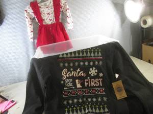 lot 154 image: (A-1) Tote of Assorted Clothes Baby to Ladies (Mostly BabyKids) New with Tags