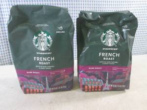 lot 195 image: (B-3) 2 - 28oz Bags Starbucks French Roast Ground Dark Roast Coffee Past Date