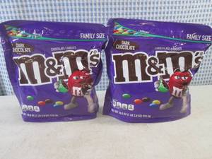 lot 224 image: (B-3) 2 Family Size Bags Dark Chocolate M&ampMs 1 Pound 2 Ounces Best by Jan 2024