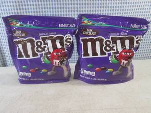 lot 225 image: (B-3) 2 Family Size Bags Dark Chocolate M&ampMs 1 Pound 2 Ounces Best by Jan 2024