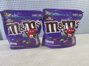 lot 227 image: (B-3) 2 Family Size Bags Dark Chocolate M&ampMs 1 Pound 2 Ounces Best by Jan 2024