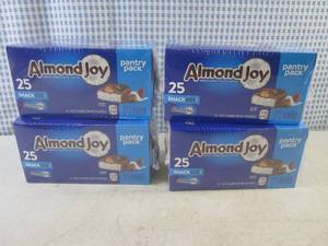 lot 235 image: (C-2) 4 Boxes of 25 Snack Size Almond Joy Candy Bars Best by Jan 2024