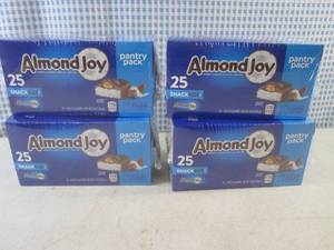 lot 237 image: (C-2) 4 Boxes of 25 Snack Size Almond Joy Candy Bars Best by Jan 2024