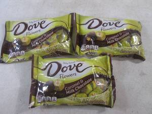 lot 248 image: (B-3) 3 Bags Dove Flowers Caramel & Milk Chocolate Candy Past Date