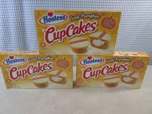 lot 250 image: (C-1) 3 Boxes Hostess Iced Pumpkin Cup Cakes Past Date