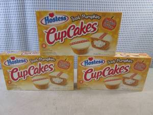 lot 252 image: (C-1) 3 Boxes Hostess Iced Pumpkin Cup Cakes Past Date