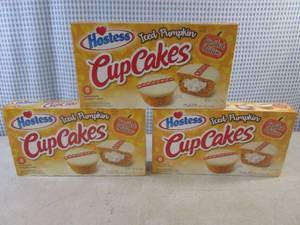 lot 253 image: (C-1) 3 Boxes Hostess Iced Pumpkin Cup Cakes Past Date