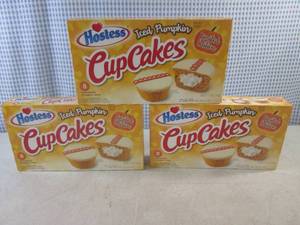 lot 254 image: ( C-1) 3 Boxes Hostess Iced Pumpkin Cup Cakes Past Date