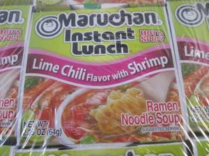 lot 297 image: (EC2) Case of 12 Instant Lunch Ramen Noodle Soup Cups Lime Chili with Shrimp Past Date