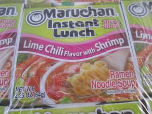 lot 298 image: (EC2) Case of 12 Instant Lunch Ramen Noodle Soup Cups Lime Chili with Shrimp Past Date