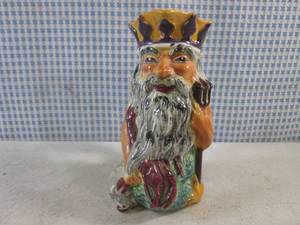 lot 311 image: (FS) Vintage Father Neptune Figure Pitcher Genuine Staffordshire Hand Painted Shorter & Son England 7 Tall