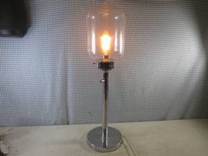 lot 340 image: (FS) Casey Chrome  Glass Globe Table Lamp 29 Tall - Works But Light Switch Needs Attention