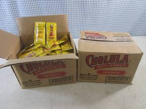 lot 348 image: (C-3) 2 Boxes of Cholula Hot Sauce Packets 200 Per Box Past Date