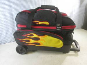lot 356 image: (F-2) Brunswick Rolling Bowling Ball Bag Hold 2 Balls  Accessory Pockets