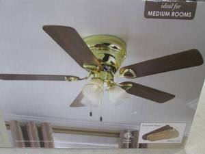 lot 358 image: (F-2) 42-Inch Flush-Mount Ceiling Fan Bright Brass Finish - Looks Unopened