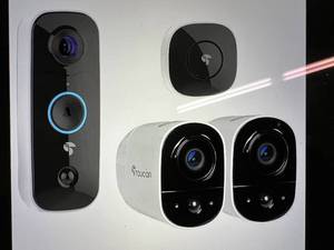 lot 25 image: Toucan Wireless Battery-Powered Security Camera 2-Pack and Video Doorbell Bundle