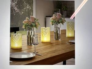 lot 142 image: Hastings Home 3-Pc. LED Lace Design Flameless Candle Set with Remote Control