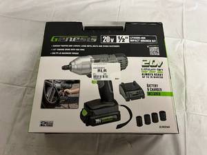 lot 159 image: Genesis 20V Lithium-Ion Cordless 12 Impact Wrench Kit