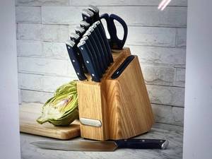 lot 179 image: Farberware 14-Pc. Slim Self-Sharpening Knife Block Set - Black
