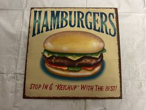 lot 219 image: Vintage Hamburgers Metal Sign