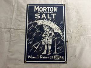 lot 223 image: Vintage Morton Salr Metal Sign