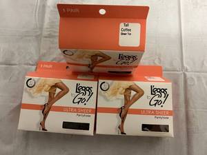 lot 320 image: 3 Pairs of Tall, Coffee, Sheer Toe Leggs to Go Pantyhose