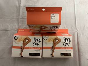 lot 321 image: 3 Pairs of Tall, Coffee, Sheer Toe Leggs to Go Pantyhose