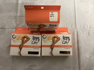 lot 322 image: 3 Pairs of Tall, Coffee, Sheer Toe Leggs to Go Pantyhose
