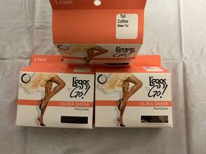lot 323 image: 3 Pairs of Tall, Coffee, Sheer Toe Leggs to Go Pantyhose