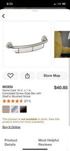 lot 5 image: MOEN Home Care 16 in. x 1 in. Concealed Screw Grab Bar with Shelf in Brushed Nickel ($40.85 Retail Value)