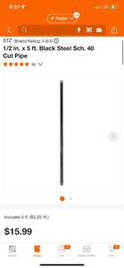 lot 7 image: STZ 12 in. x 5 ft. Black Steel Sch. 40 Cut Pipe ($15.97 Retail Value)