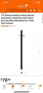 lot 12 image: SOLUS 7 ft. Bronze Outdoor Direct Burial Aluminum Lamp Post with Cross Arm fits Most Standard 3 in. Post Top Fixtures ($78.46 Retail Value)
