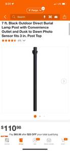 lot 13 image: SOLUS 7 ft. Black Outdoor Direct Burial Lamp Post with Convenience Outlet and Dusk to Dawn Photo Sensor fits 3 in. Post Top ($110.98 Retail Value)