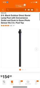 lot 14 image: SOLUS 8 ft. Black Outdoor Direct Burial Lamp Post with Convenience Outlet and Dusk to Dawn Photo Sensor fits 3 in. Post Top ($154.91 Retail Value)