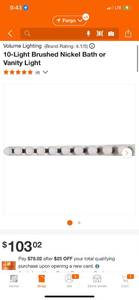 lot 17 image: Volume Lighting 10-Light Brushed Nickel Bath or Vanity Light ($103.02 Retail Value)