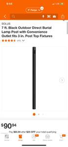 lot 18 image: SOLUS 7 ft. Black Outdoor Direct Burial Lamp Post with Convenience Outlet fits 3 in. Post Top Fixtures ($90.94 Retail Value)