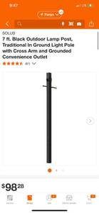 lot 19 image: SOLUS 7 ft. Black Outdoor Lamp Post, Traditional In Ground Light Pole with Cross Arm and Grounded Convenience Outlet ($98.28 Retail Value)