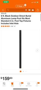 lot 20 image: SOLUS 8 ft. Black Outdoor Direct Burial Aluminum Lamp Post fits Most Standard 3 in. Post Top Fixtures Includes Inlet Hole ($153.68 Retail Value)