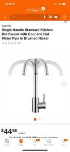lot 26 image: Logmey Single Handle Standard Kitchen Bra Faucet with Cold and Hot Water Pipe in Brushed Nickel ($44.68 Retail Value)