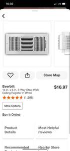 lot 32 image: Everbilt 14 in. x 6 in. 3-Way Steel WallCeiling Register in White ($16.97 Retail Value)