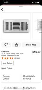 lot 33 image: Everbilt 14 in. x 6 in. 3-Way Steel WallCeiling Register in White ($16.97 Retail Value)