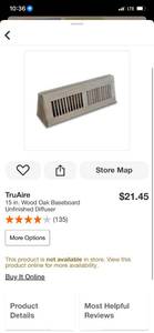 lot 35 image: TruAire 15 in. Wood Oak Baseboard Unfinished Diffuser ($21.45 Retail Value)