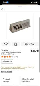 lot 36 image: TruAire 15 in. Wood Oak Baseboard Unfinished Diffuser ($21.45 Retail Value)