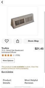 lot 39 image: TruAire 15 in. Wood Oak Baseboard Unfinished Diffuser ($21.45 Retail Value)